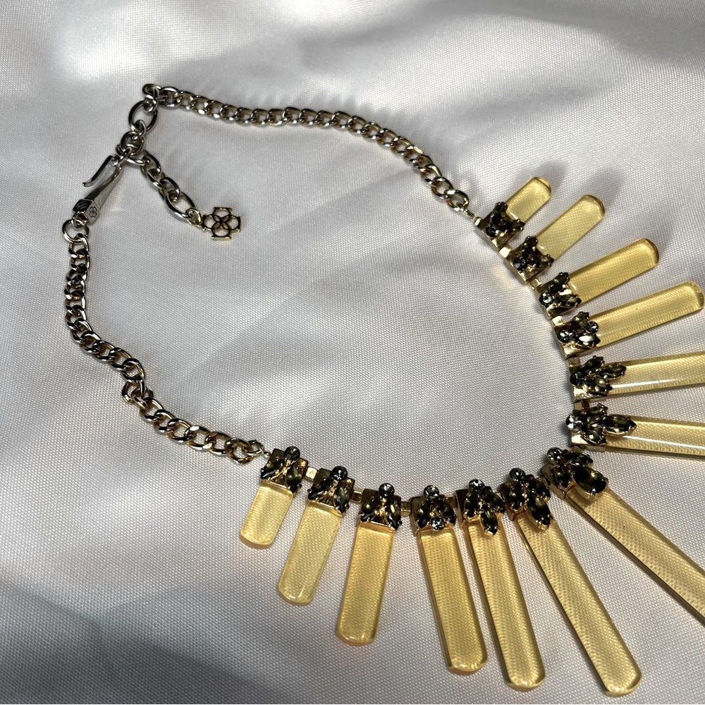 Necklace, grey stones, gold, lucite accents unique find